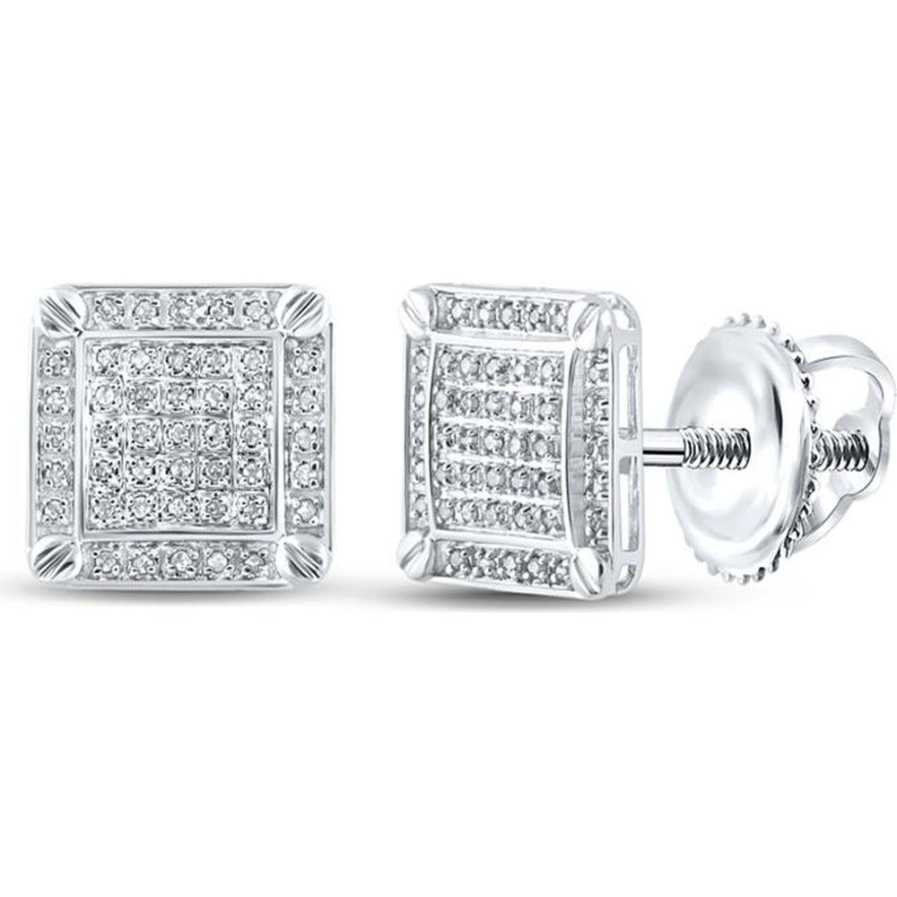 10K White Gold Round Diamond Square Earrings with Pave-Set Design - 1/4 Carat Total Diamond Weight