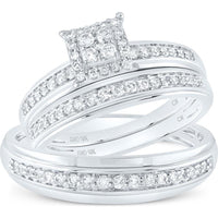 10K White Gold Round Diamond Square Halo Wedding Ring Set - 1/2 Carat Total Diamond Weight