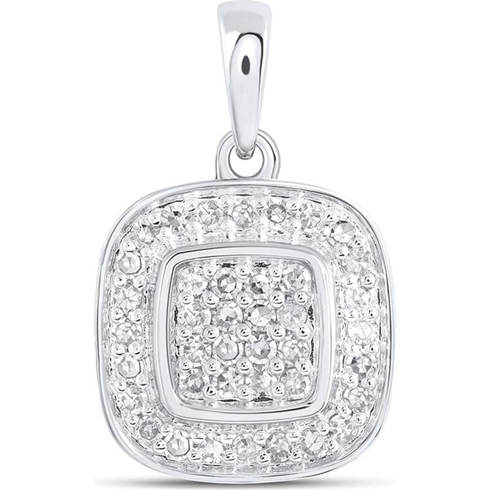 10K White Gold Round Diamond Square Pendant - 1/3 Carat Total Diamond Weight