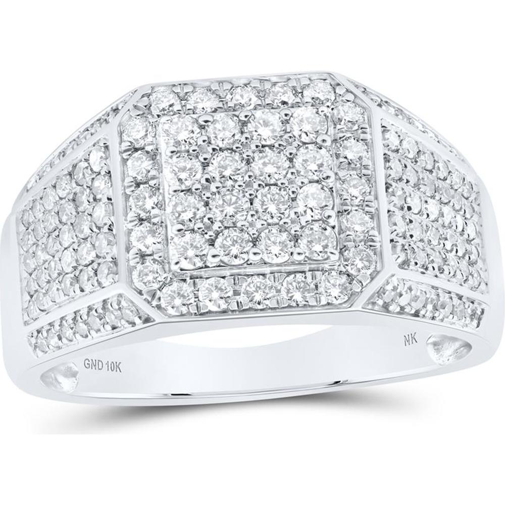 10K White Gold Round Diamond Square Ring - 1.02 Carat Total Diamond Weight