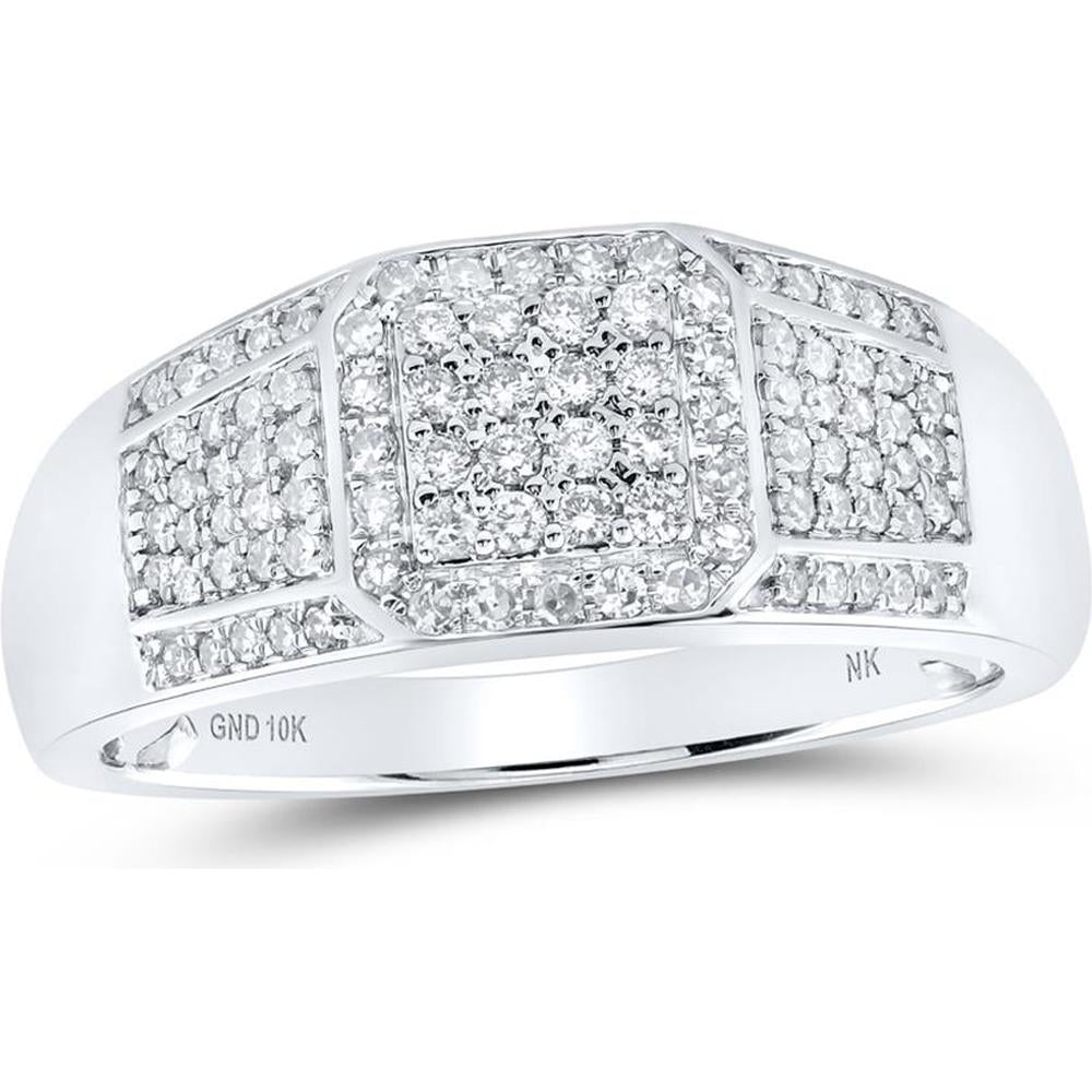 10K White Gold Round Diamond Square Ring - 1/2 Carat Total Diamond Weight