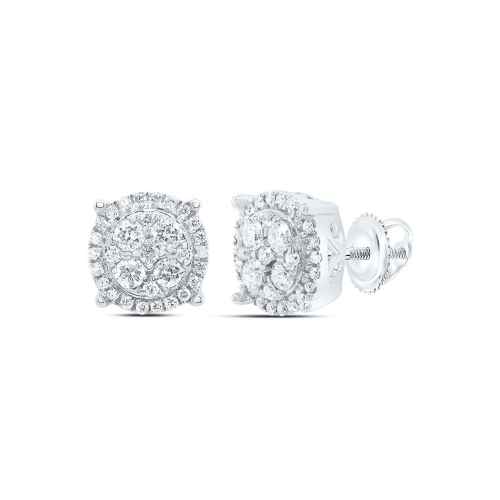 10K White Gold Round Diamond Stud Earrings - 1/2 Carat Total Diamond Weight