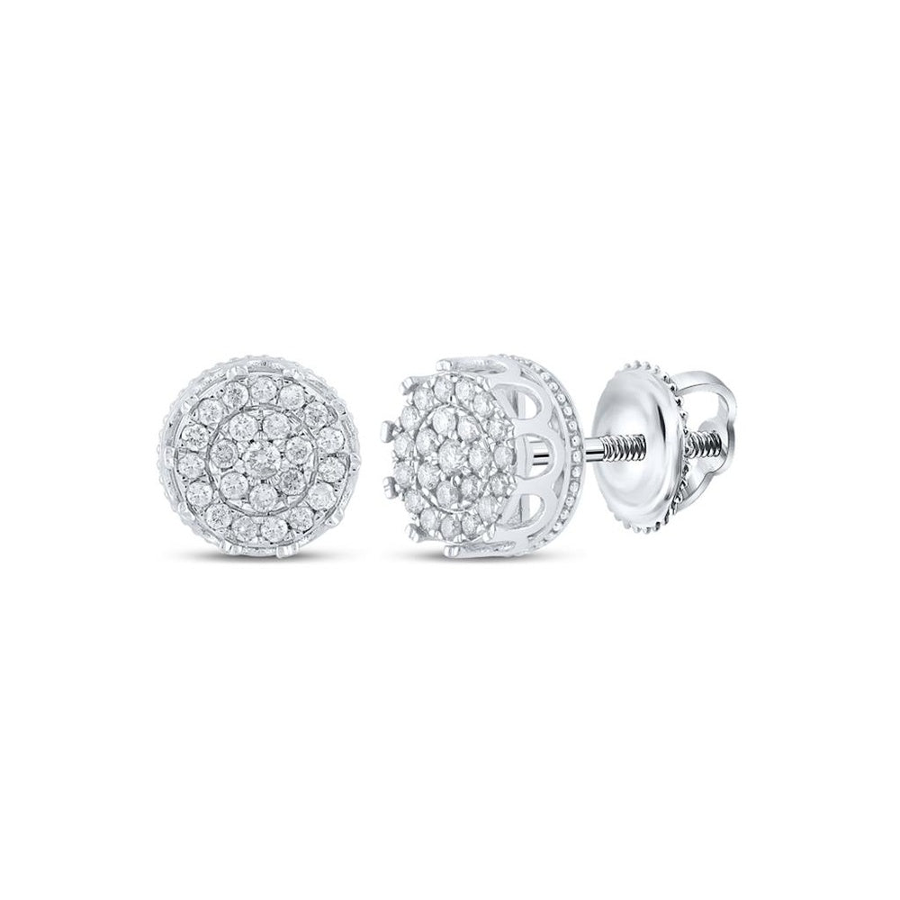 10K White Gold Round Diamond Stud Earrings - 1/2 Carat Total Diamond Weight