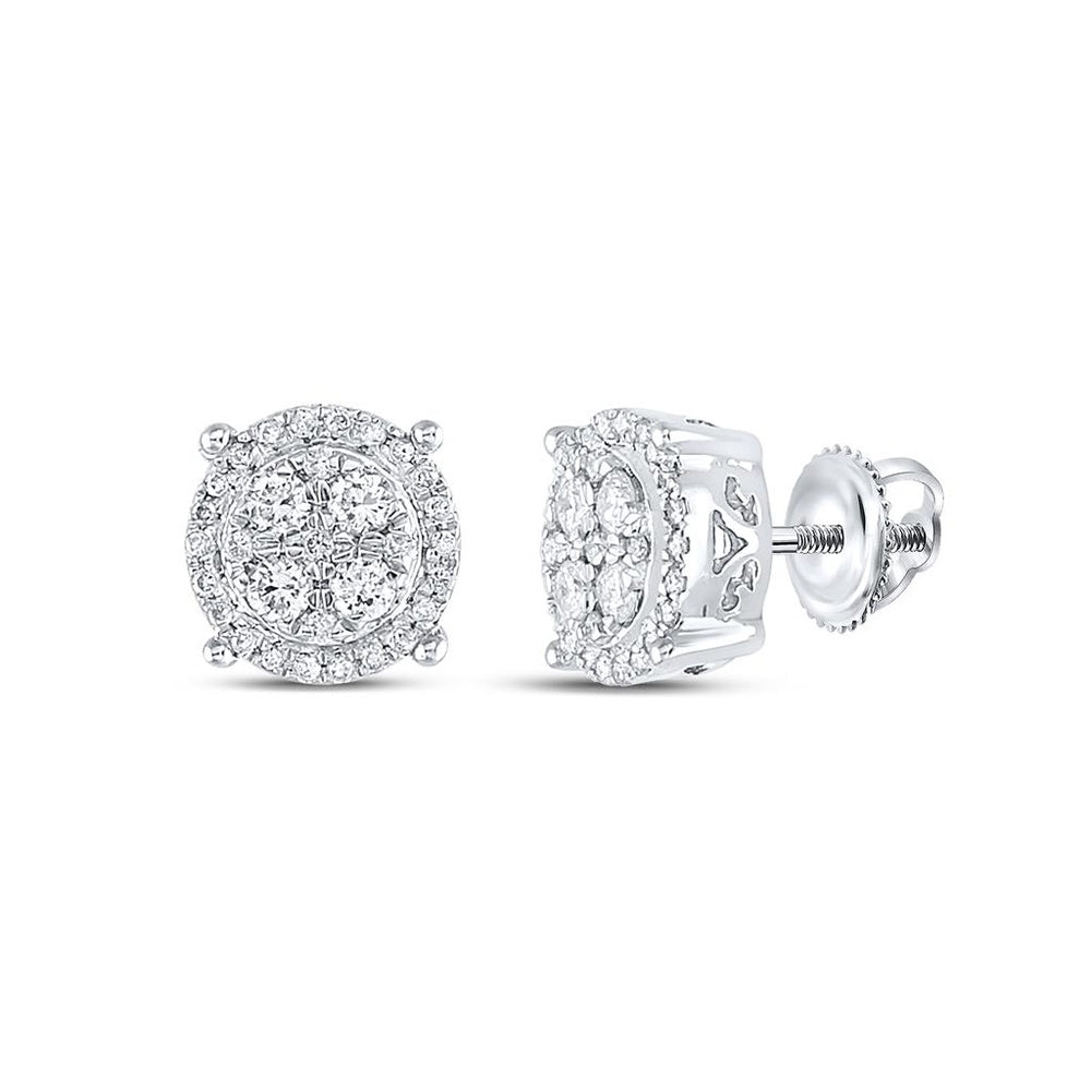 10K White Gold Round Diamond Stud Earrings - 1/2 Carat Total Diamond Weight