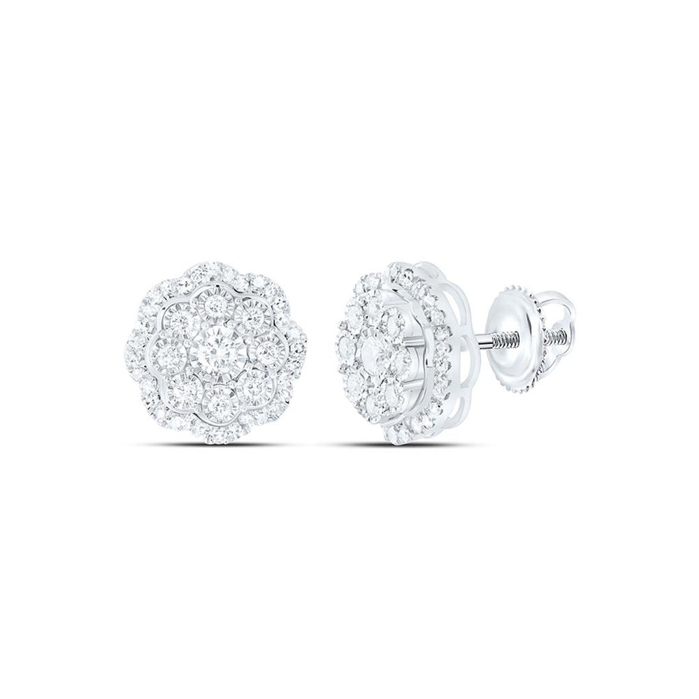 10K White Gold Round Diamond Stud Earrings - 1/2 Carat Total Diamond Weight