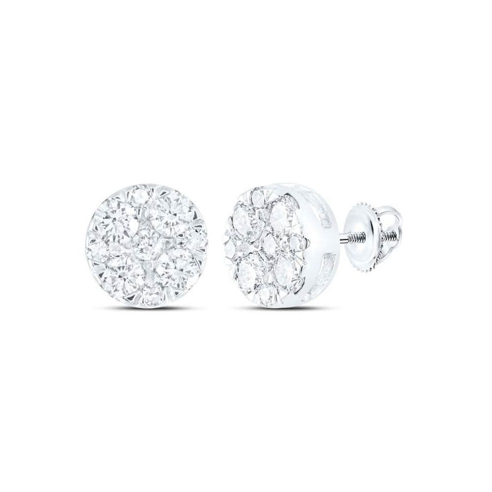 10K White Gold Round Diamond Stud Earrings - 1/2 Carat Total Diamond Weight