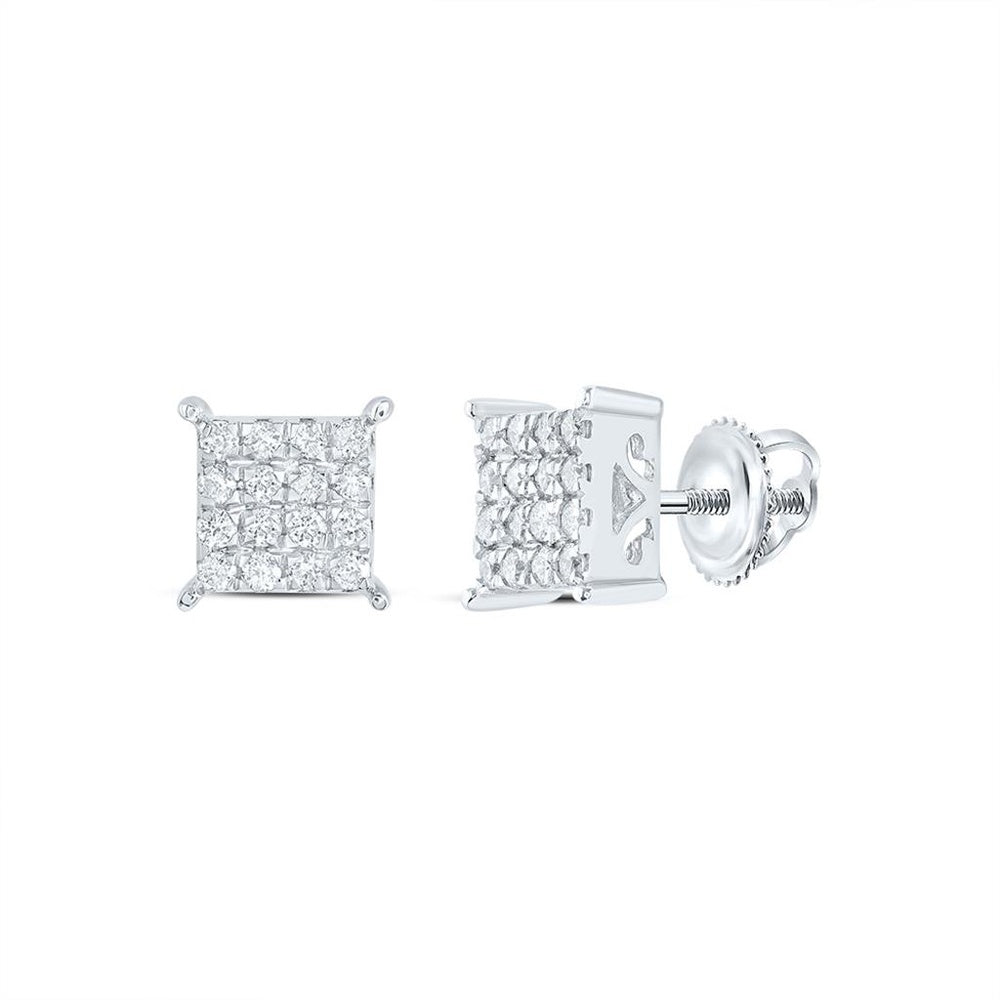 10K White Gold Round Diamond Stud Earrings - 1/4 Carat Total Diamond Weight
