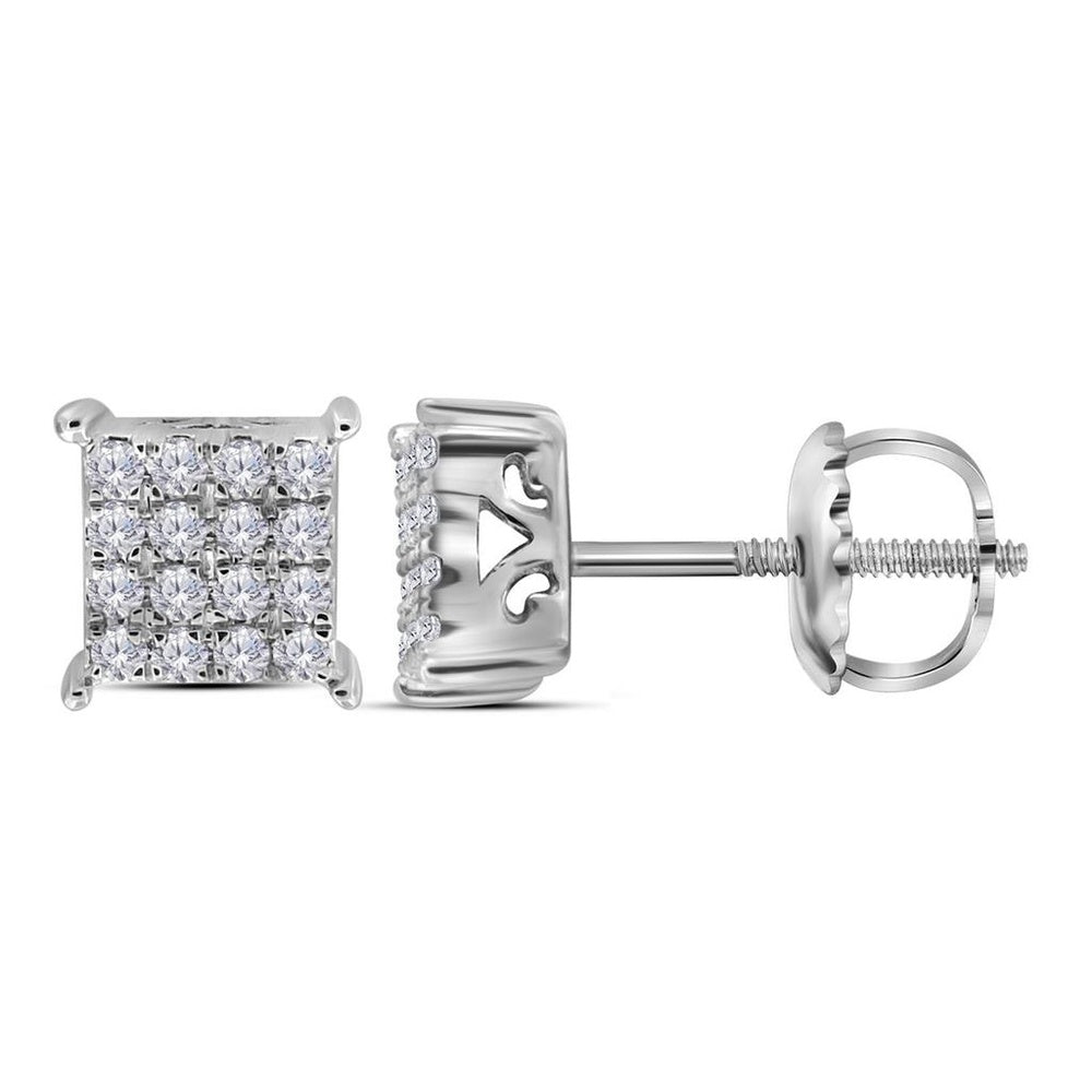 10K White Gold Round Diamond Stud Earrings - 1/4 Carat Total Diamond Weight