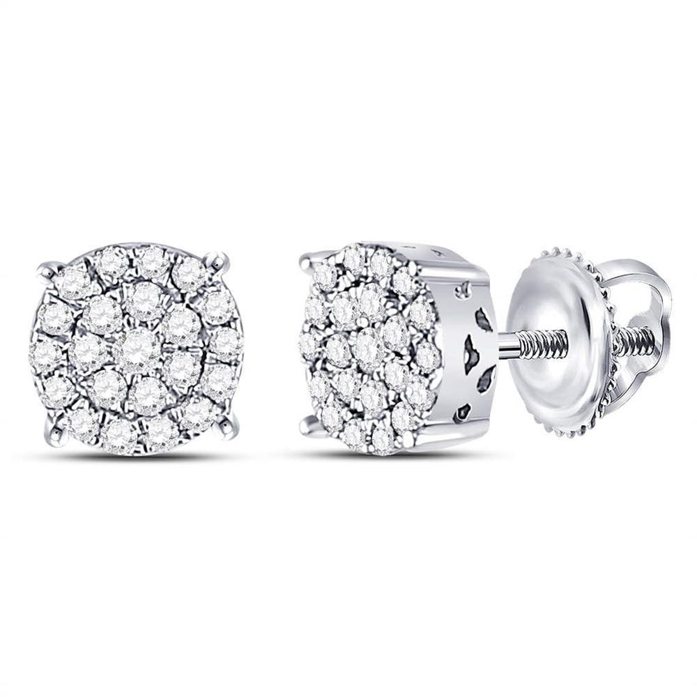 10K White Gold Round Diamond Stud Earrings - 1/4 Carat Total Diamond Weight