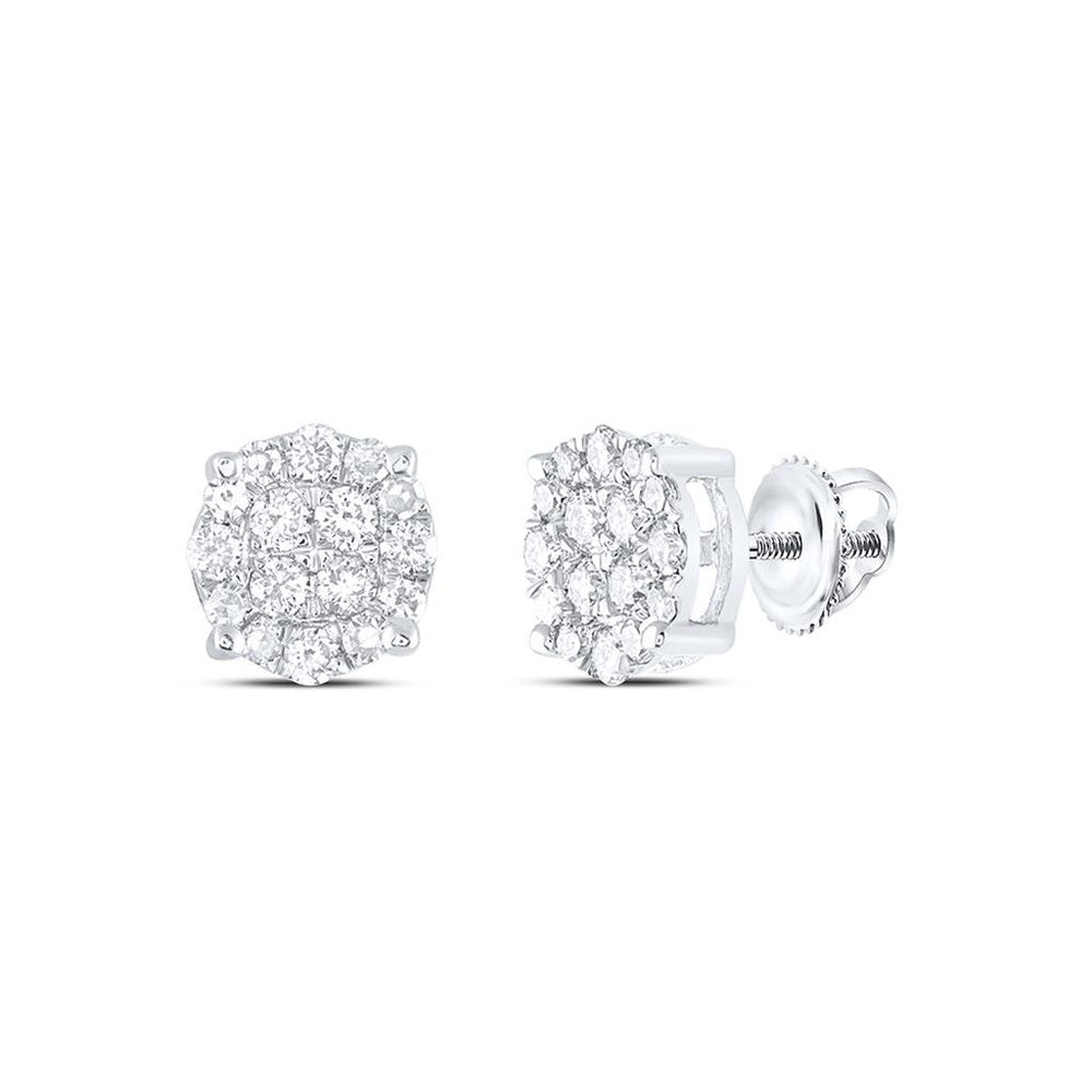 10K White Gold Round Diamond Stud Earrings - 1/4 Carat Total Diamond Weight