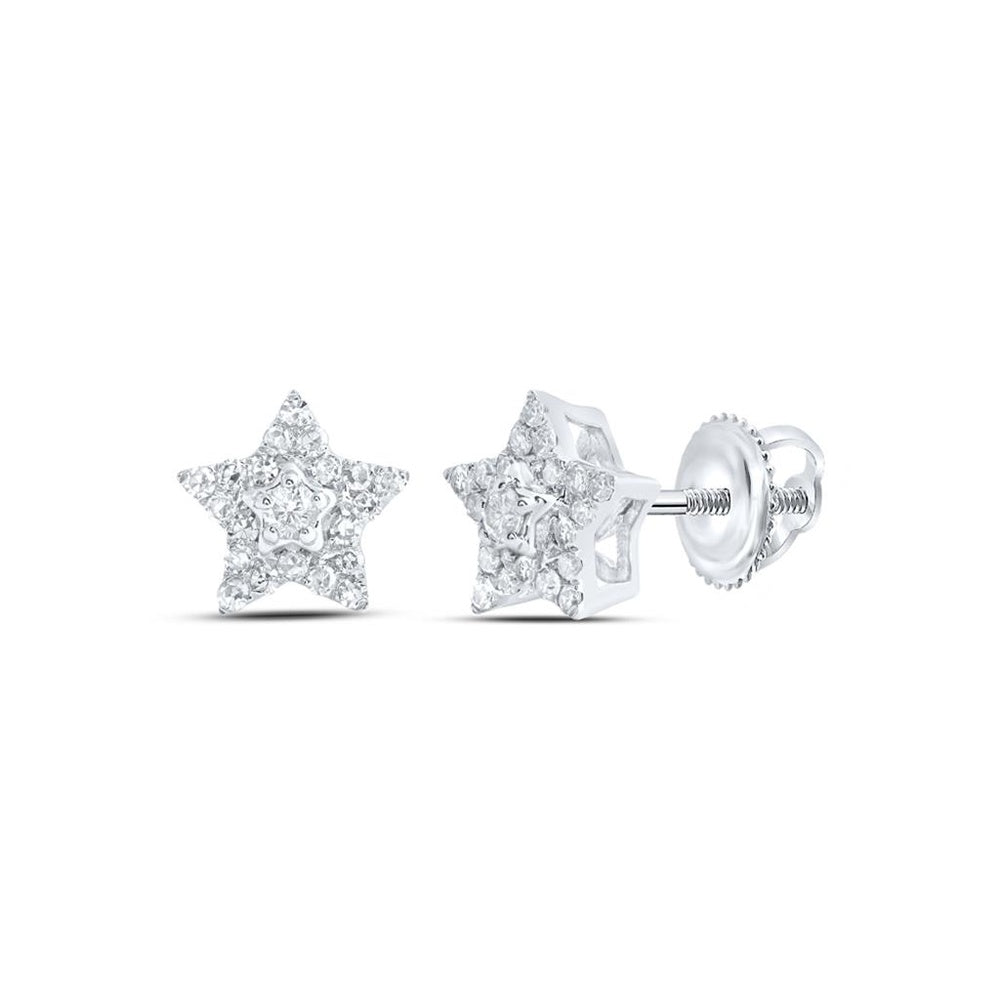 10K White Gold Round Diamond Stud Earrings - 1/5 Carat Total Diamond Weight