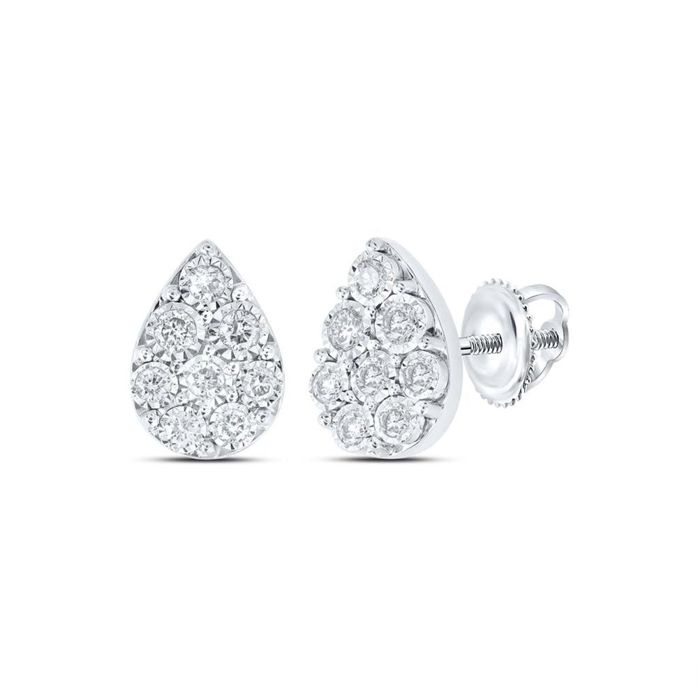 10K White Gold Round Diamond Stud Earrings - 1/5 Carat Total Diamond Weight