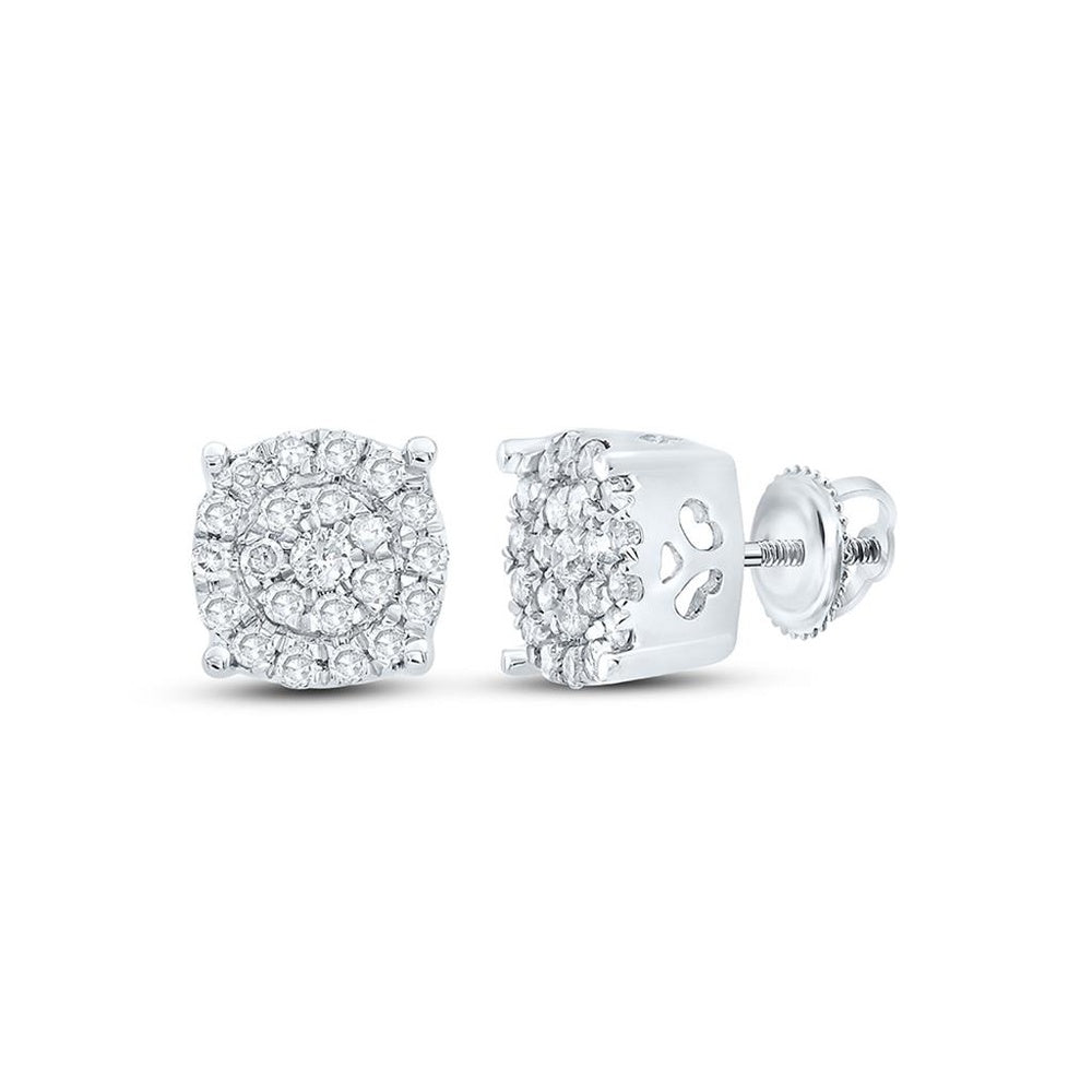10K White Gold Round Diamond Stud Earrings - 1/8 Carat Total Diamond Weight