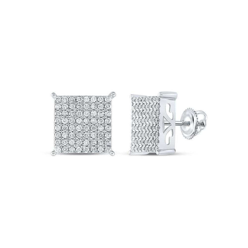 10K White Gold Round Diamond Stud Earrings - 1 Carat Total Diamond Weight