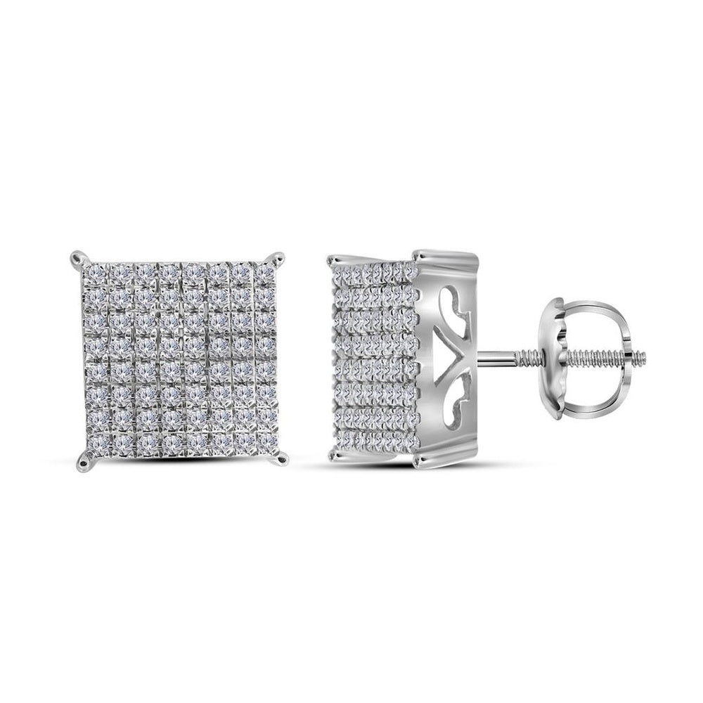10K White Gold Round Diamond Stud Earrings - 1 Carat Total Diamond Weight