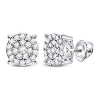 10K White Gold Round Diamond Stud Earrings - 1 Carat Total Diamond Weight