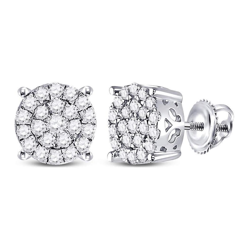 10K White Gold Round Diamond Stud Earrings - 1 Carat Total Diamond Weight