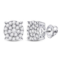 10K White Gold Round Diamond Stud Earrings - 1 Carat Total Diamond Weight