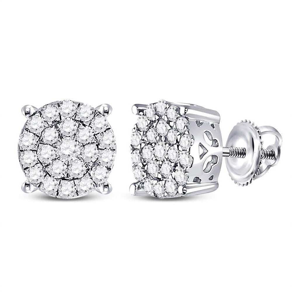 10K White Gold Round Diamond Stud Earrings - 1 Carat Total Diamond Weight