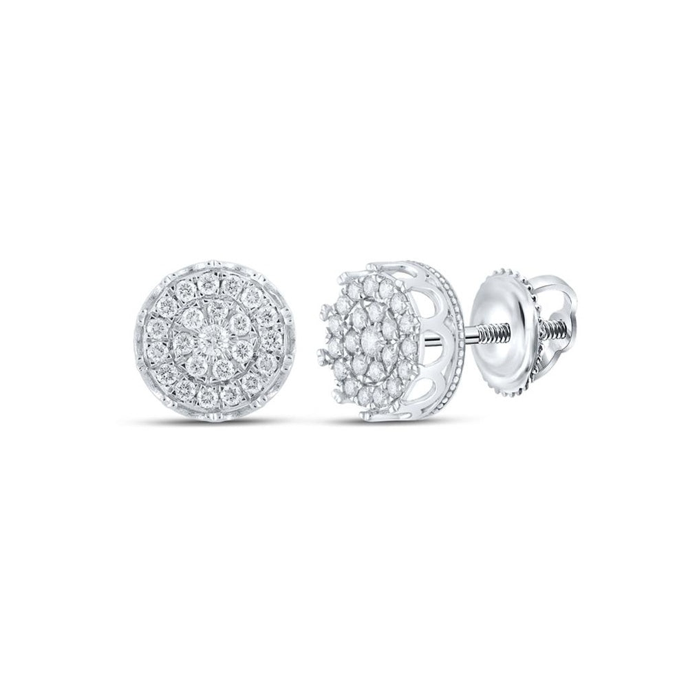 10K White Gold Round Diamond Stud Earrings - 1 Carat Total Diamond Weight
