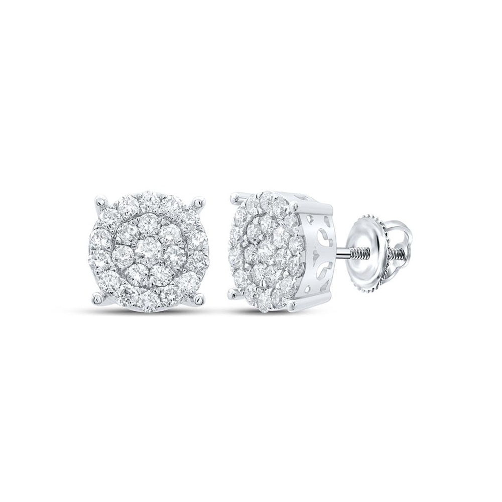 10K White Gold Round Diamond Stud Earrings - 1 Carat Total Diamond Weight