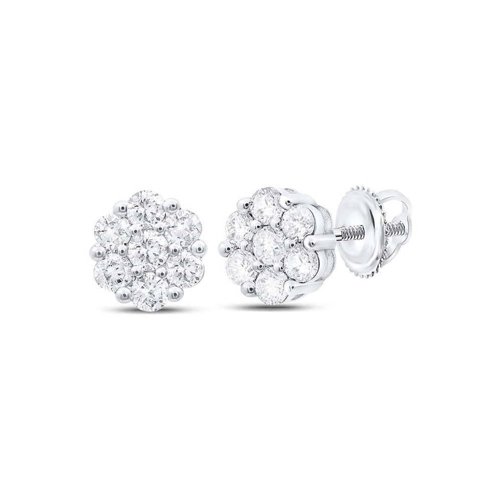10K White Gold Round Diamond Stud Earrings - 1 Carat Total Diamond Weight