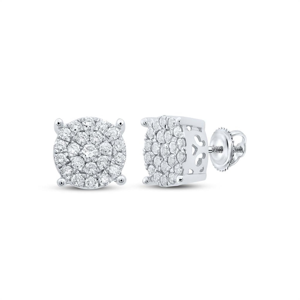 10K White Gold Round Diamond Stud Earrings - 3/4 Carat Total Diamond Weight