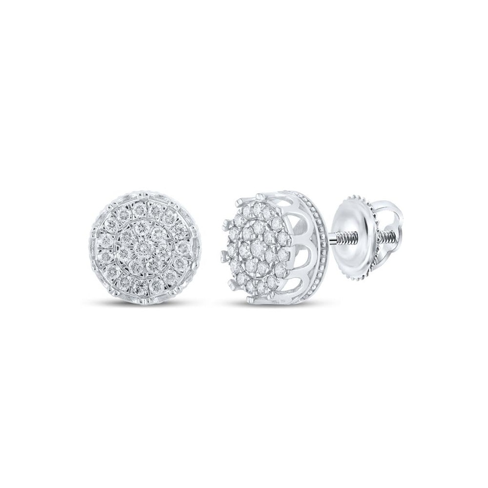 10K White Gold Round Diamond Stud Earrings - 3/4 Carat Total Diamond Weight