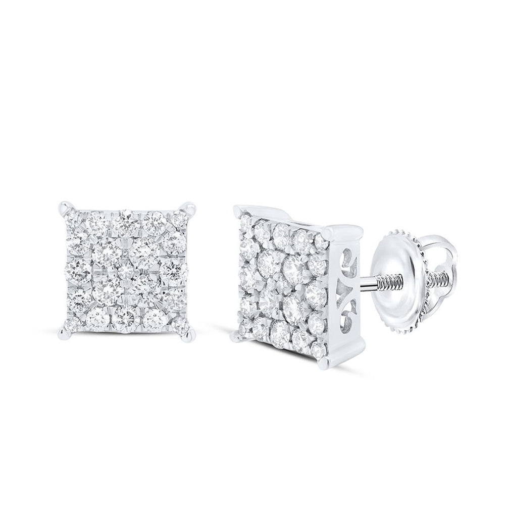 10K White Gold Round Diamond Stud Earrings - 3/4 Carat Total Diamond Weight