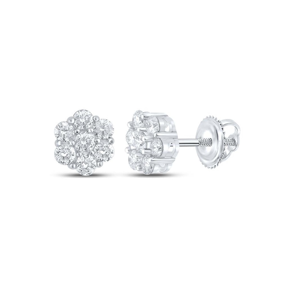 10K White Gold Round Diamond Stud Earrings - 5/8 Carat Total Diamond Weight