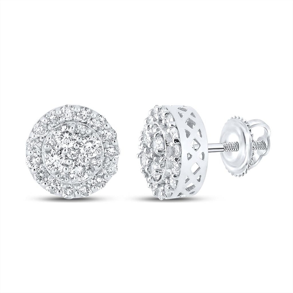 10K White Gold Round Diamond Stud Earrings - 7/8 Carat Total Diamond Weight
