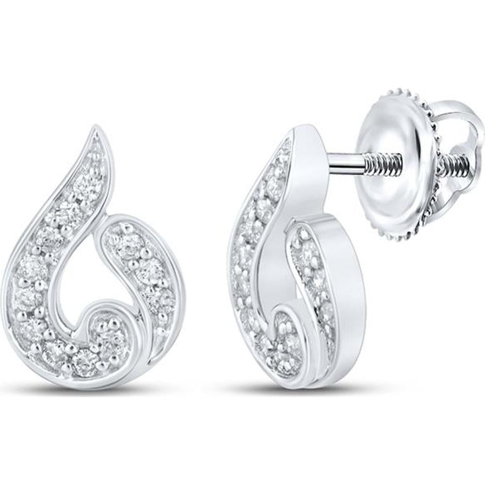 10K White Gold Round Diamond Teardrop Earrings - 1/6 Carat Total Diamond Weight