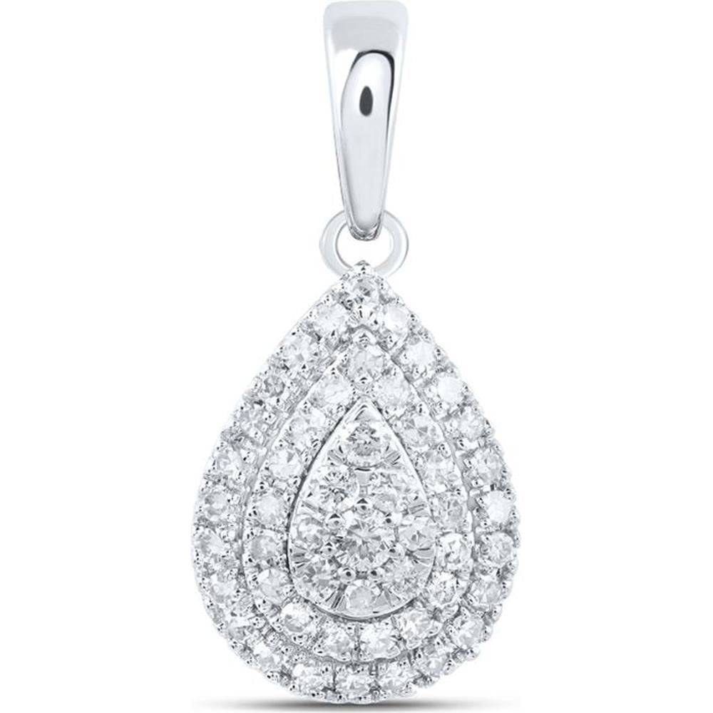 10K White Gold Round Diamond Teardrop Pendant - 3/8 Carat Total Diamond Weight