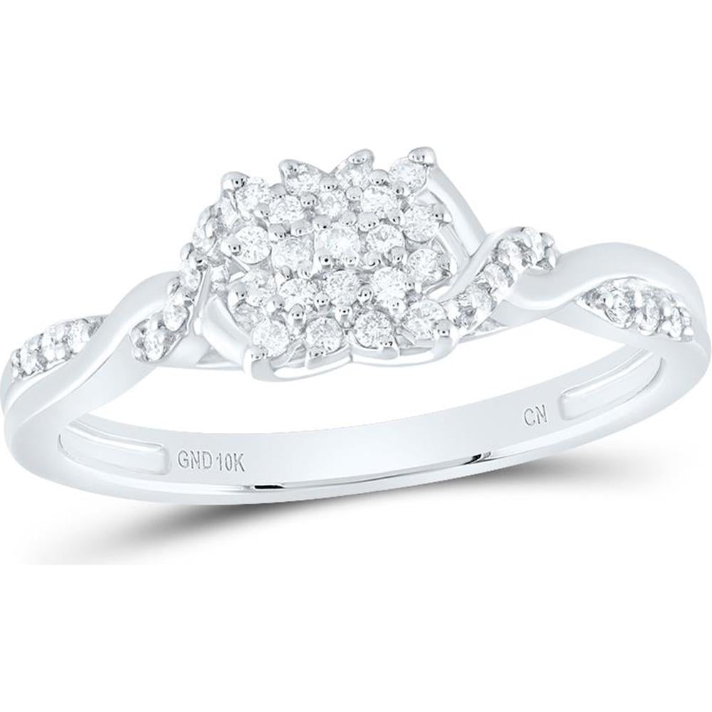 10K White Gold Round Diamond Twist Cluster Ring with 1/6 Carat Total Diamond Weight