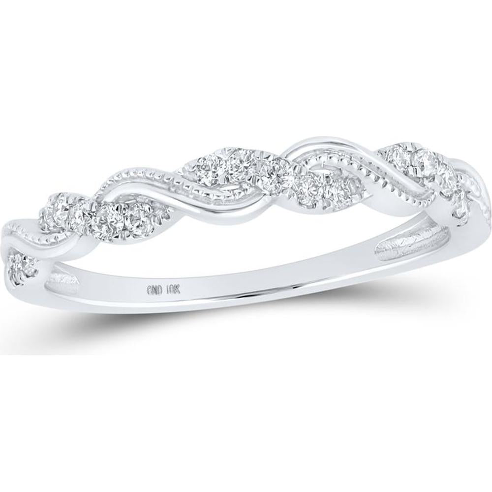 10K White Gold Round Diamond Twist Stackable Band Ring - 1/5 Carat Total Diamond Weight