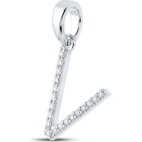 10K White Gold Round Diamond V Initial Pendant - 1/8 Carat Total Diamond Weight