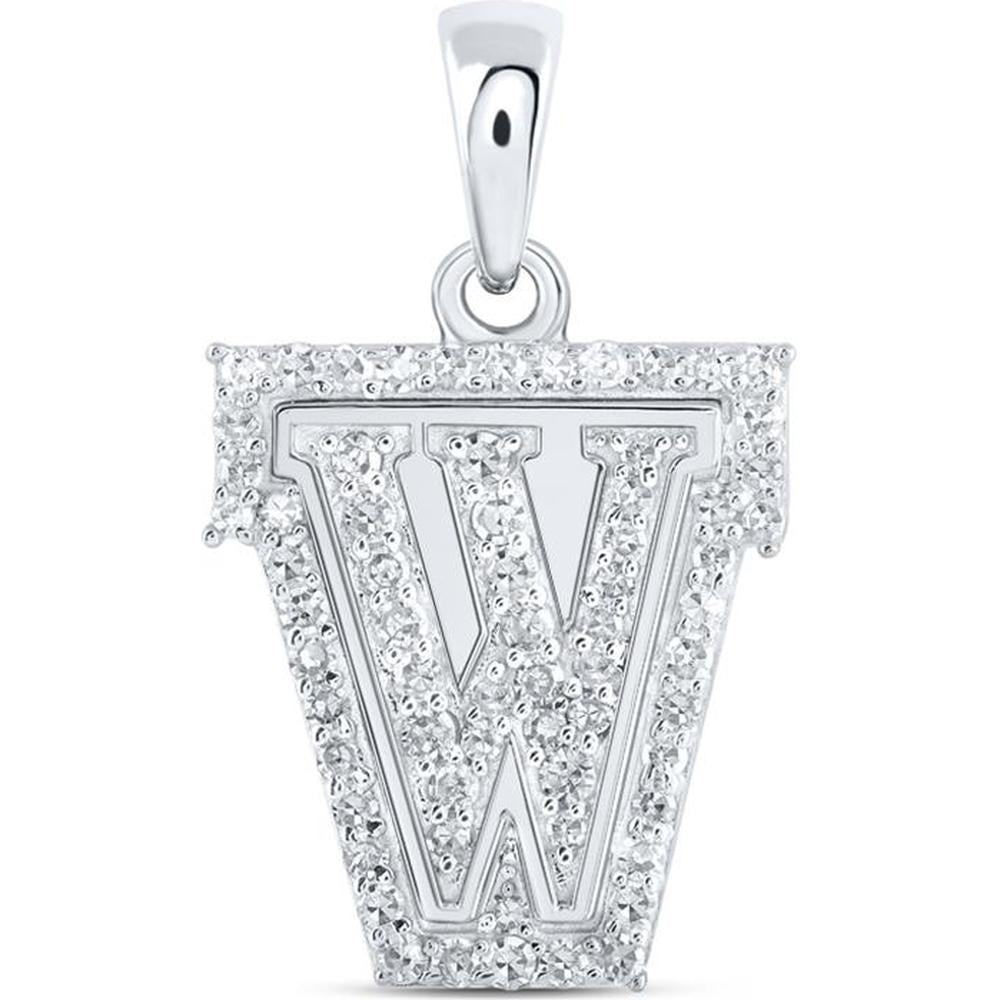 10K White Gold Round Diamond "W" Initial Pendant - 1/5 Carat Total Diamond Weight
