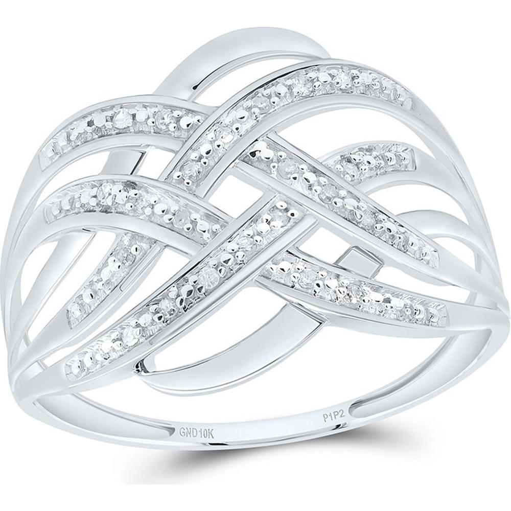 10K White Gold Round Diamond Woven Band Ring with Prong-Set Diamonds - 1/20 Carat Total Diamond Weight