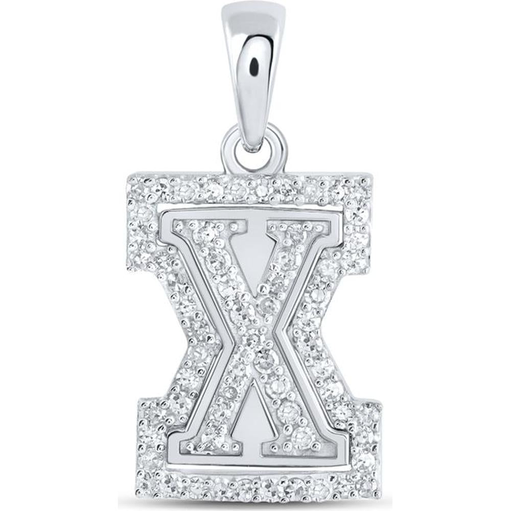 10K White Gold Round Diamond "X" Initial Letter Pendant with 0.19 Carat Total Diamond Weight