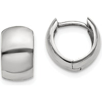 10K White Gold Round Hinged Hoop Earrings with Rhodium Plating - Polished Finish
