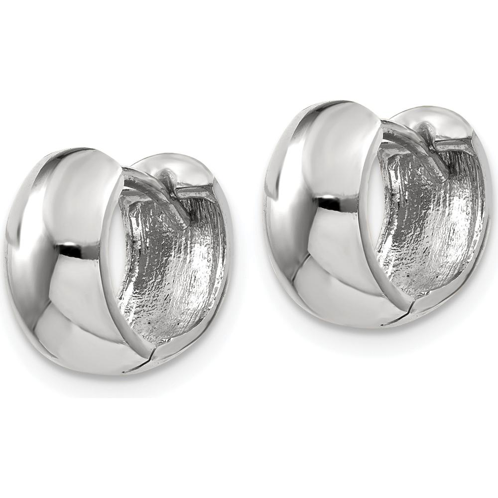 10K White Gold Round Hinged Hoop Earrings with Rhodium Plating - Polished Finish