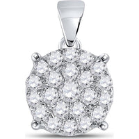 10K White Gold Round Pave-Set Diamond Cluster Pendant Necklace - 0.75 Carat Total Diamond Weight