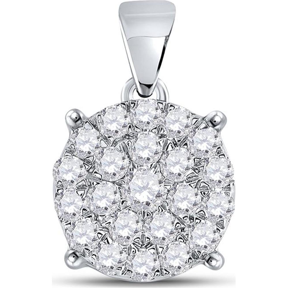 10K White Gold Round Pave-Set Diamond Cluster Pendant Necklace - 0.75 Carat Total Diamond Weight