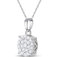 10K White Gold Round Pave-Set Diamond Cluster Pendant Necklace - 0.75 Carat Total Diamond Weight