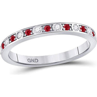 10K White Gold Round Ruby and Diamond Stackable Band Ring - 1/3 Carat Total Gemstone Weight