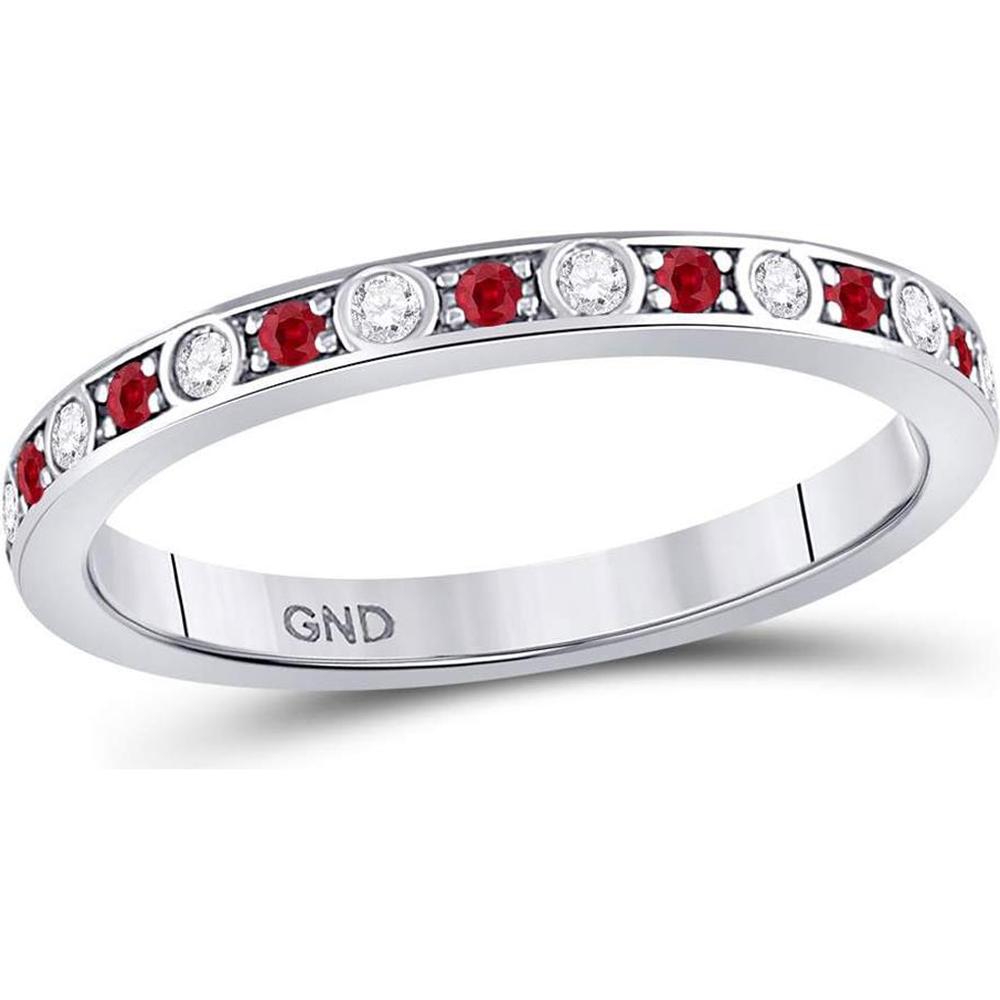 10K White Gold Round Ruby and Diamond Stackable Band Ring - 1/3 Carat Total Gemstone Weight