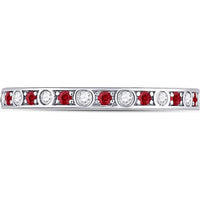 10K White Gold Round Ruby and Diamond Stackable Band Ring - 1/3 Carat Total Gemstone Weight