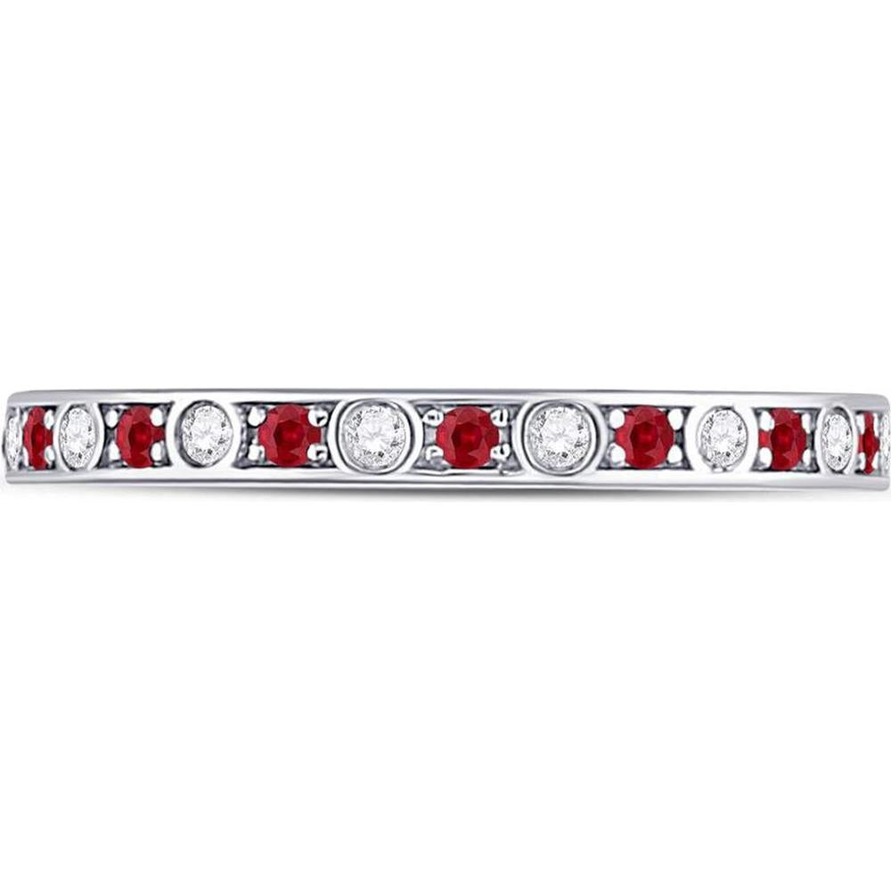 10K White Gold Round Ruby and Diamond Stackable Band Ring - 1/3 Carat Total Gemstone Weight
