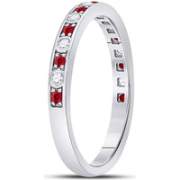 10K White Gold Round Ruby and Diamond Stackable Band Ring - 1/3 Carat Total Gemstone Weight