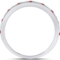 10K White Gold Round Ruby and Diamond Stackable Band Ring - 1/3 Carat Total Gemstone Weight